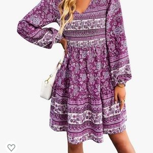 NWT GAOVOT Women's V Neck Smocked Tiered Babydoll Dress size Med